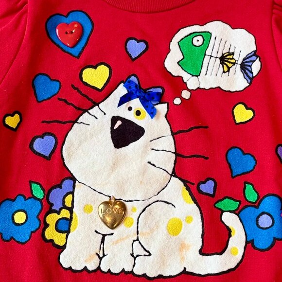 Vintage 80s 90s Buster Brown Kids Red Sweatshirt Cat Graphic Kawaii Size Small 6 - Picture 2 of 7